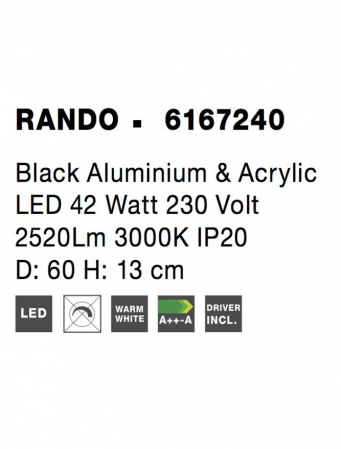 6167240 Plafoniera Nova Luce RANDO LED 42W 2520lm 3000K IP20 Metal & Acril Black NOVALUCE [3]