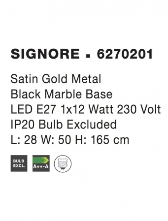 6270201 Lampadar Nova Luce SIGNORE E27 1x60W IP20 Metal Satin Gold Marble [2]