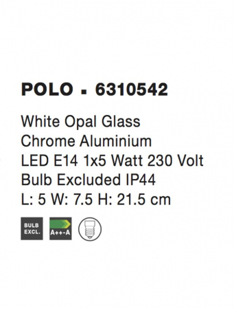 6310542 Aplica baie Nova Luce POLO E14 1X5W   Aluminium White Chrome  IP44 [3]