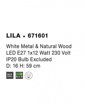 671601 Veioza Nova Luce LILA E27 1x12W   Metal & Natural Wood White  IP20 [3]