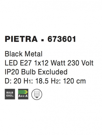 673601 Pendul Nova Luce PIETRA E27 1x12W   Metal Black  IP20 [3]