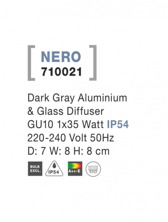 710021 Aplica Nova Luce NERO GU10 1x35W lm  IP54 Aluminium Glass Diffuser Dark Gray Light Down [2]