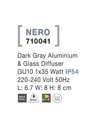 710041 Aplica Nova Luce NERO GU10 1x35W lm  IP54 Aluminium Glass Diffuser Dark Gray Light Down [2]