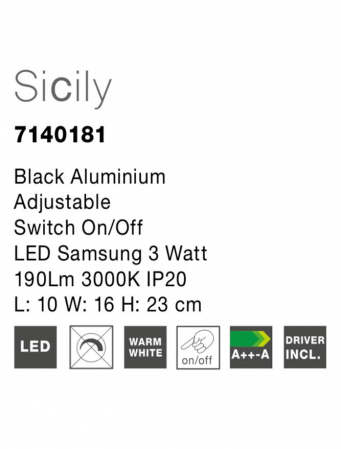 7140181 Aplica Nova Luce SICILY LED 3W 190lm 3000K Aluminium Black Nedimabil IP20 [3]