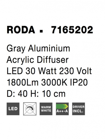 7165202 Plafoniera Nova Luce RODA LED 30W 1800lm 3000K Aluminium & Acrylic Gray Nedimabil IP20 [2]