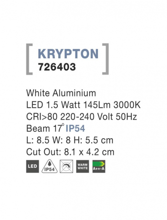 726403  Nova Luce KRYPTON LED 1,5W 145lm 3000K IP54 Aluminium White Beam 17 degrees [2]