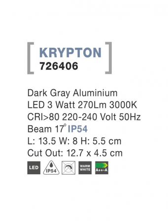 726406  Nova Luce KRYPTON LED 3W 270lm 3000K IP54 Aluminium Black Beam 17 degrees [2]