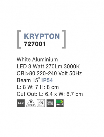 727001  Nova Luce KRYPTON LED 3W 270lm 3000K IP54 Aluminium White Beam 15 degrees [2]