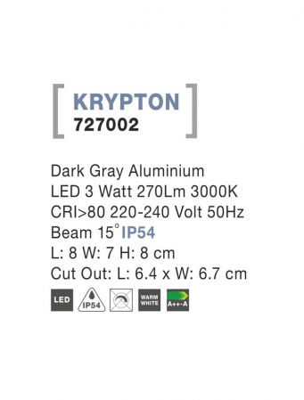727002  Nova Luce KRYPTON LED 3W 270lm 3000K IP54 Aluminium Dark Gray Beam 15 degrees [2]