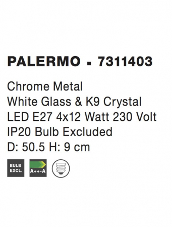 7311403 Plafoniera Nova Luce PALERMO E27 4x12W   Metal & White Glass Chrome  IP20 [3]