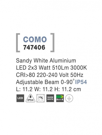 747406 Aplica Nova Luce COMO LED 2x3W 510lm 3000K IP54 Aluminium  Sandy White  Adjustable Beam [4]