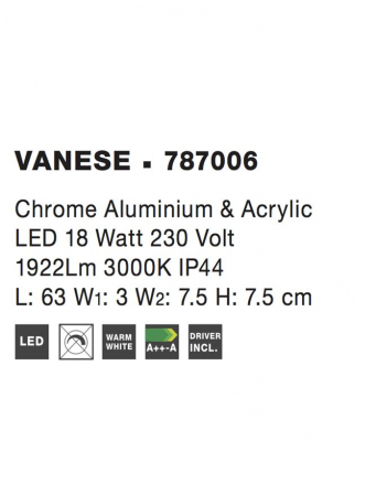 787006 Aplica Baie Nova Luce VANESE LED 18W 1922lm 3000K Aluminium & Acrylic Chrome Nedimabil IP44 [3]