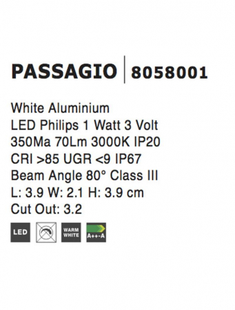8058001  Nova Luce PASSAGGIO LED 1W 60lm 3000K IP54 Aluminium White able Lenght 1.80m Connect it with driver 9020170 [6]
