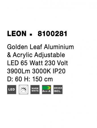 8100281 Suspensie Nova Luce LEON LED 65W 4650lm 3000K IP20 Aluminiu & Acril Golden Leaf NOVALUCE [7]