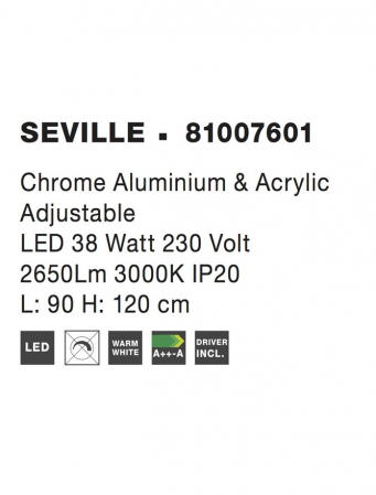 81007601 Lustra Nova Luce SEVILLE LED 38W 2650lm 3000K Aluminium & Acrylic Chrome Nedimabil IP20 [5]