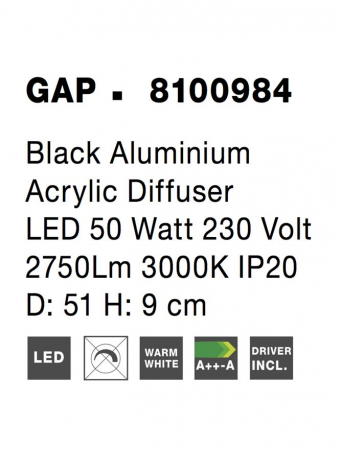 8100984 Plafoniera Nova Luce GAP LED 50W 2750lm 3000K IP20 Aluminiu/Acril Black NOVALUCE [4]