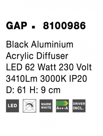 8100986 Plafoniera Nova Luce GAP LED 62W 3410lm 3000K IP20 Aluminiu/Acril Black NOVALUCE [3]