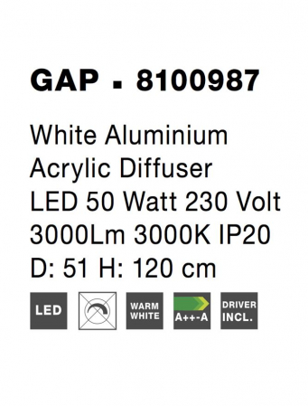 8100987 Suspensie Nova Luce GAP LED 50W 3000lm 3000K IP20 Aluminiu/Acril White NOVALUCE [4]