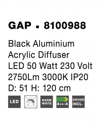 8100988 Suspensie Nova Luce GAP LED 50W 2750lm 3000K IP20 Aluminiu/Acril Black [4]