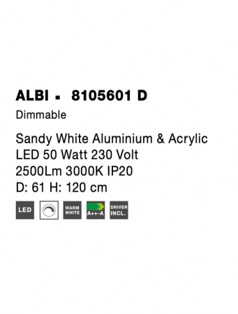 8105601 D Lustra Nova Luce ALBI LED 52W 2685lm 3000K Aluminium & Acrylic Sandy White Dimabil Triac IP20 [7]