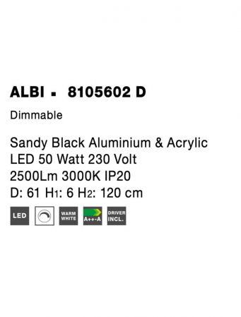 8105602 D Lustra Nova Luce ALBI LED 52W 2685lm 3000K Aluminium & Acrylic Sandy Black Dimabil Triac IP20 [9]