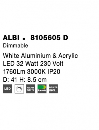8105605 D Plafoniera Nova Luce ALBI LED 32W 1952lm 3000K Aluminium & Acrylic White Dimabil Triac IP20 [6]
