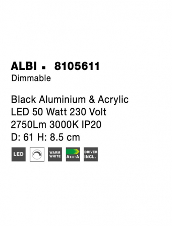 8105611 Plafoniera Nova Luce ALBI LED 50W 2876lm 3000K Aluminium & Acrylic Sandy Black Dimabil Triac IP20 [8]