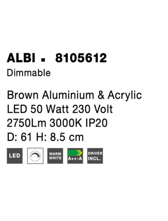 8105612 Plafoniera Nova Luce ALBI LED 50W 2750lm 3000K IP20 Aluminiu/Acril Brown NOVALUCE [6]
