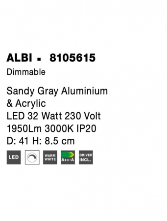 8105615 Plafoniera Nova Luce ALBI LED 32W 1952lm 3000K Aluminium & Acrylic Sandy Gray Dimabil Triac IP20 [7]