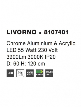 8107401 Lustra Nova Luce LIVORNO LED 53W 5071lm 3000K Aluminium & Acrylic Chrome Nedimabil IP20 [5]