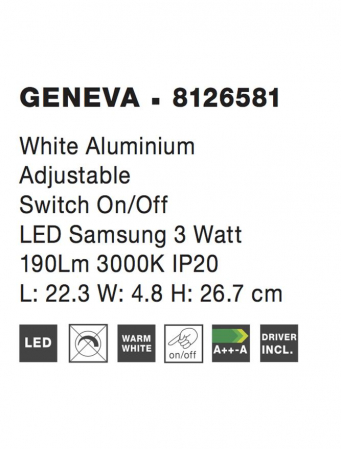 8126581 Aplica Nova Luce GENEVA LED 3W 190lm 3000K Aluminium  White Nedimabil IP20 [3]