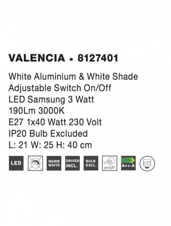 8127401 Aplica Nova Luce VALENCIA LED 3W 190lm 3000K Aluminium & Shade White Nedimabil IP20 [3]