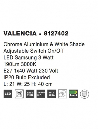 8127402 Aplica Nova Luce VALENCIA LED 3W 190lm 3000K Aluminium & Shade Chrome Nedimabil IP20 [3]