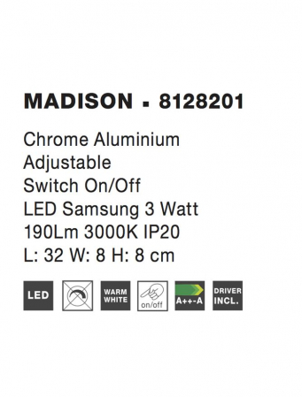 8128201 Aplica Nova Luce MADISON LED 3W 190lm 3000K Aluminium  Chrome Nedimabil IP20 [3]