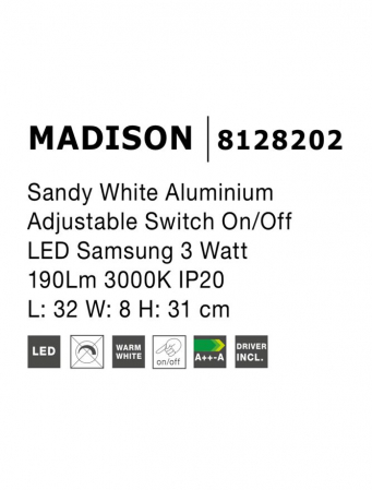 8128202 Aplica Nova Luce MADISON LED 3W 190lm 3000K Aluminium  White Nedimabil IP20 [2]