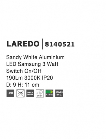 8140521 Aplica Nova Luce LAREDO LED 3W 190lm 3000K Aluminium White Nedimabil IP20 [4]