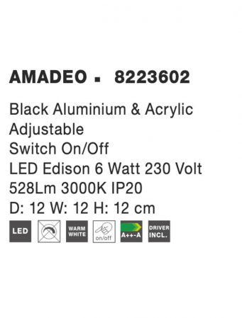 8223602 Aplica Nova Luce AMADEO LED 6W 528lm 3000K IP20 Aluminium Acril  Black  Switch On/Off [2]