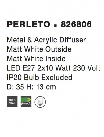 826806 Plafoniera Nova Luce PERLETO E27 2x12W   Metal & Acrylic  Matt White  IP20 [2]