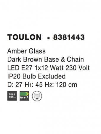 8381443 Pendul Nova Luce TOULON E27 1x12W   Glass  Amber  IP20 [3]