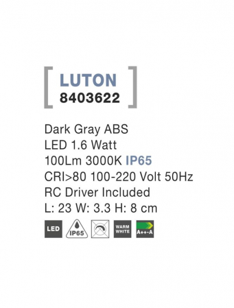 8403622  Nova Luce LUTON LED 1,6W 100lm 3000K IP65 ABS Dark Gray RC Driver Included [2]