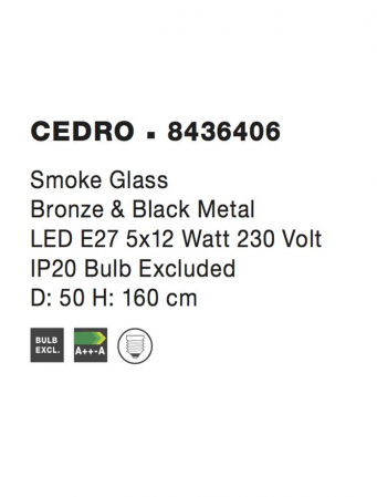 8436406 Lustra Nova Luce CEDRO E27 5x12W   Metal & Glass Smoke Glass Bronze&Black  IP20 [3]