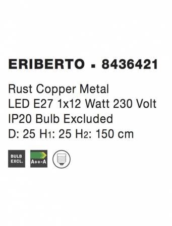 8436421 Pendul Nova Luce ERIBERTO E27 1x12W Cooper Rust IP20 [3]