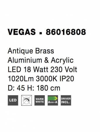 86016808 Suspensie Nova Luce VEGAS LED 18W 1020lm 3000K IP20 Aluminiu/Acril Antique Brass [3]