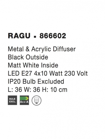 866602 Plafoniera Nova Luce RAGU E27 4x10W IP20 Metal Acril Alb/Negru [2]