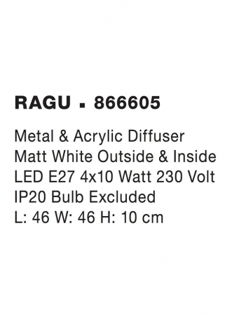 866605 Plafoniera Nova Luce RAGU E27 4X10W lm  IP20 Metal Acril Matt White/White [2]