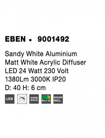 9001492 Plafoniera Nova Luce EBEN LED 24W 1380lm 3000K Aluminium Sandy White Nedimabil IP20 [7]
