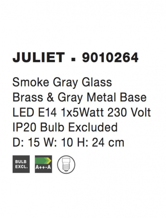 9010264 Veioza Nova Luce JULIET LED E14W IP20 Glass Brass & Gray Metal Base Smoke Gray NOVALUCE [3]