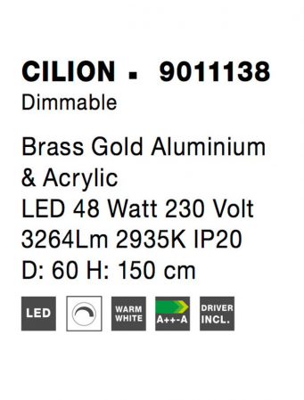 9011138 Suspensie Nova Luce CILION LED 48W 3264lm 3000K IP20 Aluminiu/Acril Brass Gold [5]