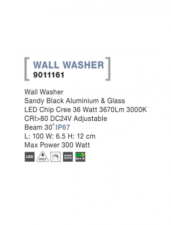 9011161  Nova Luce WALL WASHER LED 36W 3670lm 3000K IP67 Aluminium & Glass Sandy Black Adjustable [2]