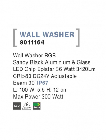 9011164 Nova Luce WALL WASHER LED 36W 3420lm RGB IP67 Aluminium & Glass Sandy Black RGB Beam 30 degrees -Max Power 3000 [2]